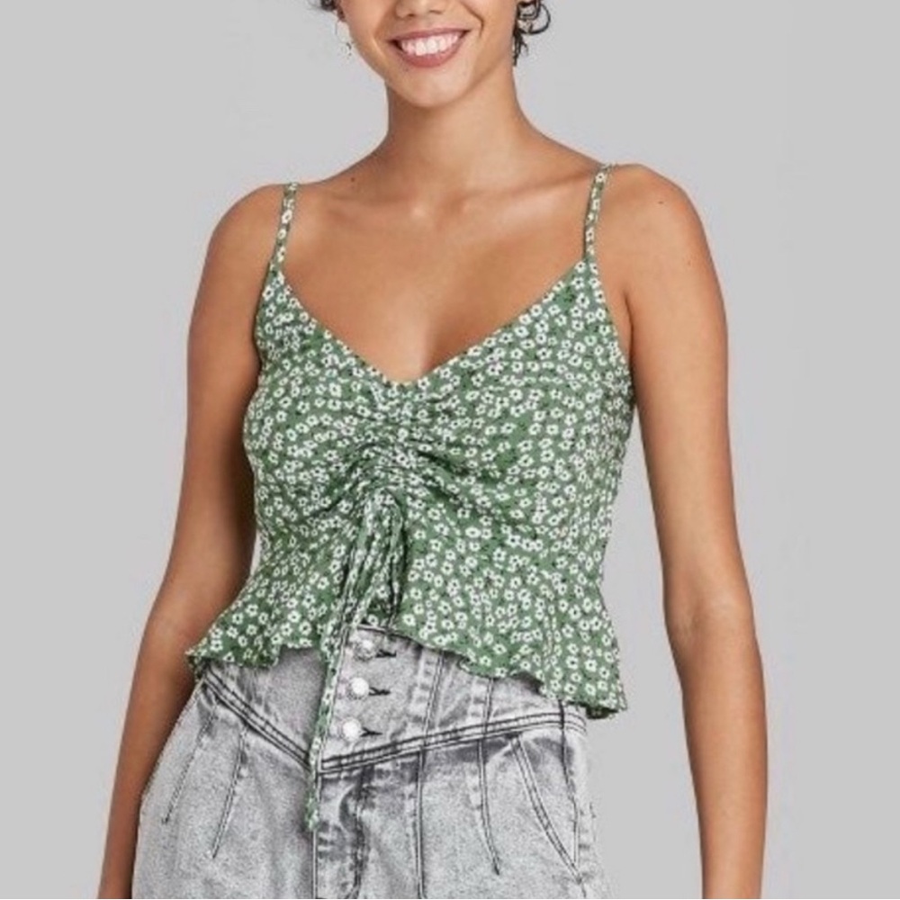 Wild Fable Green Floral Cropped Tank Top